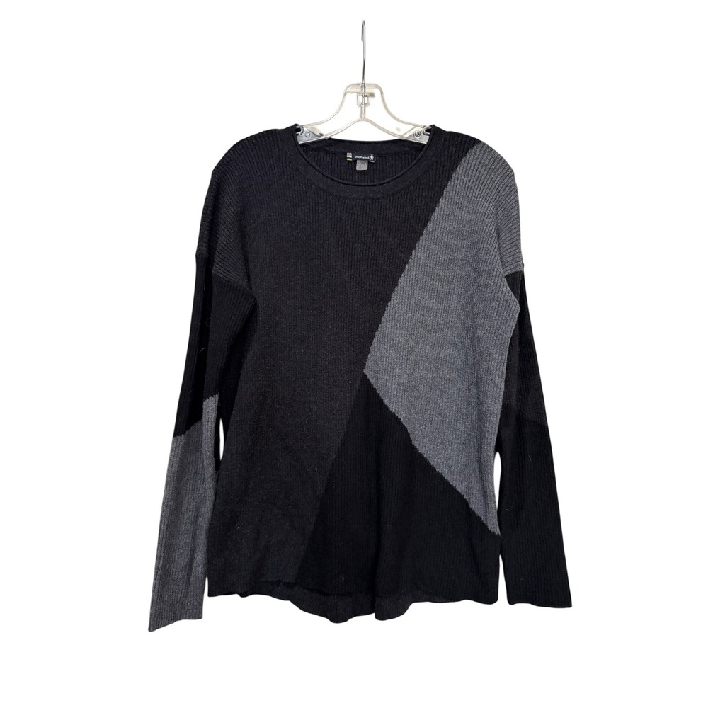 Smartwool Womens Merino Wool Blend Colorblock Ribbed Sweater Black Gray Large